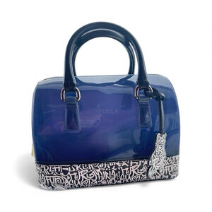 Furla Designer Navy & Graffiti-Style Rubber Candy Cookie Handbag Y2K Pop Street